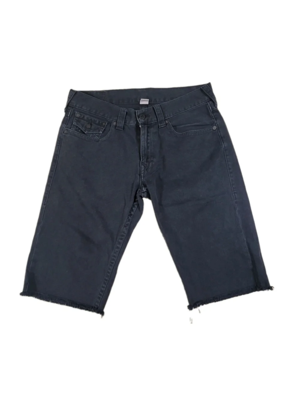 True Religion Jeans Men Flap Pockets Cut-Off Black Fray Shorts Size 34 Inseam 15